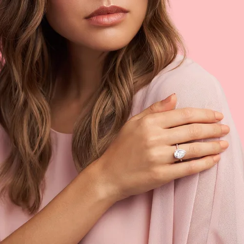 Miniatura 3 de PANDORA Joyería - Anillo de circonita cúbica con halo de lágrima brillante, regalo para ella rosa, Metal, Zirconia cúbica