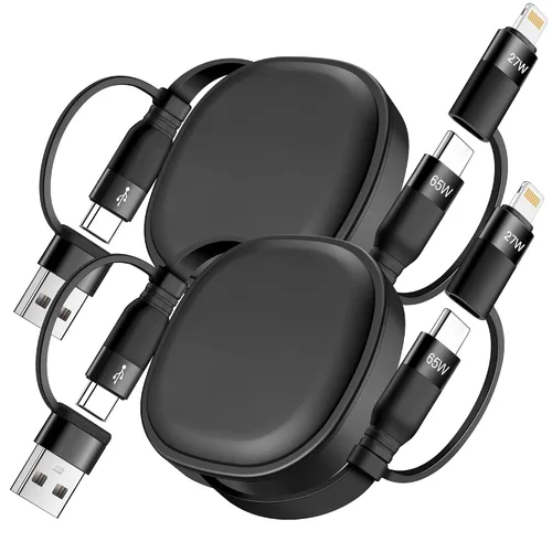 Miniatura 8 de MINLU Cable de carga múltiple 3A, paquete de 2 cables de carga múltiple retráctiles de 4 pies 3 en 1, adaptador de cargador USB C con puertos