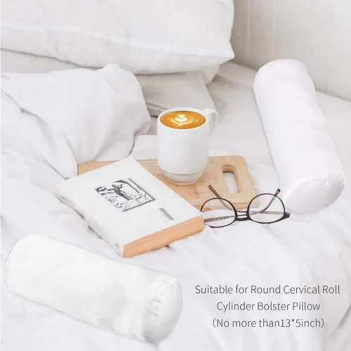 Miniatura 5 de Tatuo 2 fundas de almohada redondas cervicales blancas para almohada cervical, rollo cervical, cojín redondo de cilindro de memoria