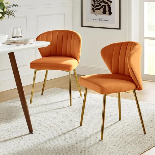 Miniatura 9 de TINA'S HOME Juego de 2 sillas decorativas, sillas laterales de terciopelo glamoroso con patas doradas, sillas de comedor tapizadas de mediados