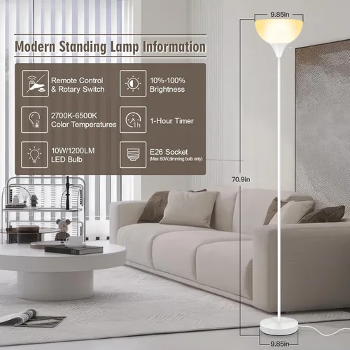 Miniatura 3 de Lámparas de pie para sala de estar, lámparas de pie Torchiere de 71'' con control remoto, temperatura de color y brillo ajustables 2700K-6500K
