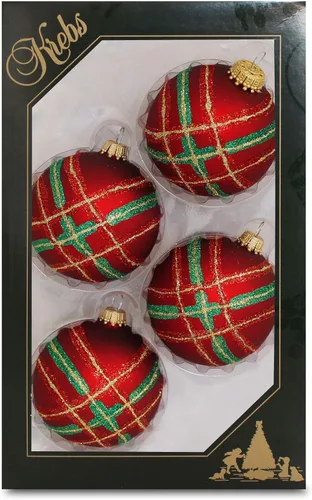 Miniatura 51 de Adornos de árbol de Navidad de vidrio - 67 mm/2.625" [4 piezas] Bolas decoradas de Adornos navideños sin costuras para colgar de Christmas by Krebs