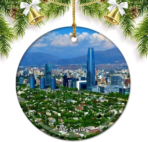 Miniatura 3 de Chile Osorno Volcán Puerto Montt Adornos de Navidad para árbol Colgante de cerámica Adorno de doble cara Decoración Regalos de Navidad Recuerdos