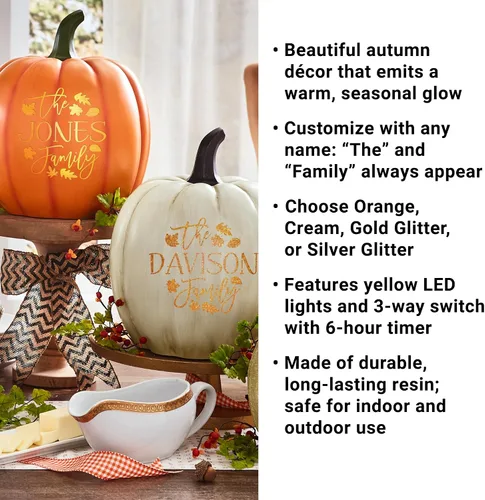 Miniatura 3 de Let's Make Memories Calabaza iluminada personalizada, decoración de Halloween de Jack o Lantern, nombre de tu familia en una calabaza personalizada