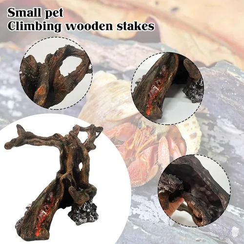 Miniatura 3 de Rainmae Juguete de cangrejo ermitaño de resina, 4.1 x 2.2 x 4.7 pulgadas, cueva trepadora y oculta, adorno natural para tronco de árbol