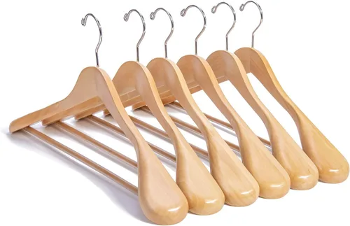 Nature Smile Perchas de madera natural de lujo para trajes, paquete de 6, perchas de madera para abrigos, perchas para camisas y chaquetas, acabado