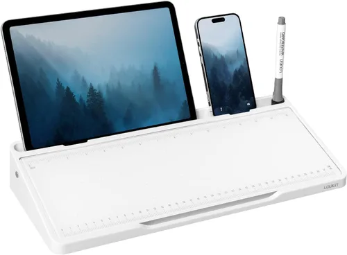 LOUKIN Pizarra blanca de escritorio de vidrio, pizarra de escritorio de borrado en seco de 15.3 x 5.6 pulgadas con superficie punteada y graduada,