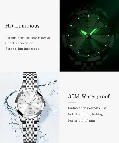 Miniatura 6 de OLEVS Reloj elegante para mujer reloj de cuarzo analógico de diamante dos tonos acero inoxidable impermeable luminoso regalo