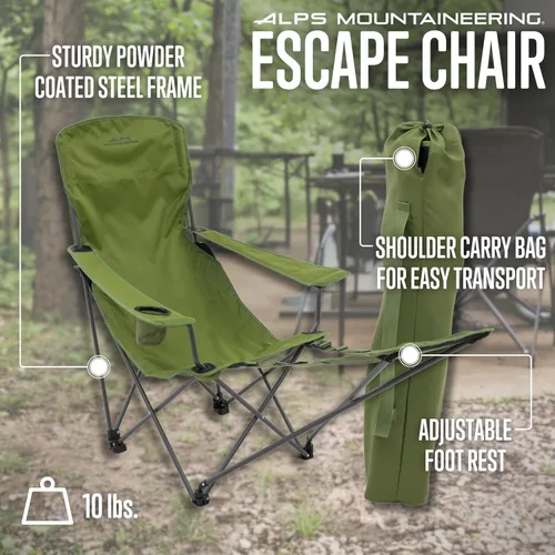 Miniatura 4 de ALPS Mountaineering Sillas de camping Escape Lounge para adultos con reposapiés y reposabrazos ajustables, marco de acero resistente, diseño