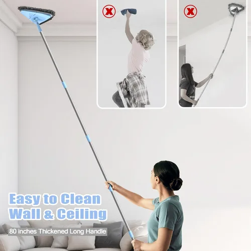 Miniatura 2 de NEWE Trapeador de pared con mango largo de 80 pulgadas, limpiador de pared y techo, limpiador de pared plegable de 180° con mango largo, limpiador