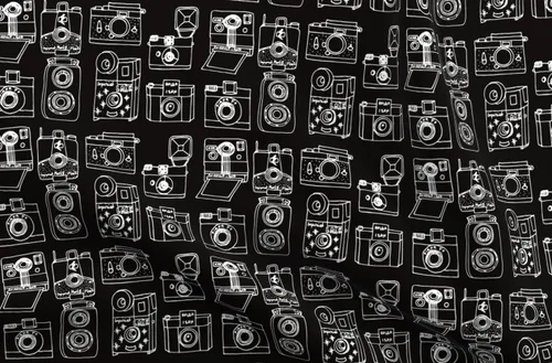 Spoonflower Tela - Vintage Negro Blanco Dibujado Cámara Ilustración Retro Fotografía Impreso en Petal Signature Tela de Algodón Fat Quarter -