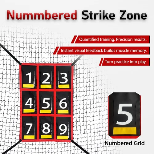 Miniatura 3 de Red de práctica de béisbol y softbol de 7 x 7 pies con zona de golpe numerada, red de entrenamiento de lanzamiento portátil resistente