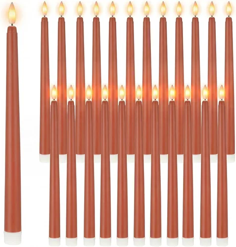 Miniatura 25 de Macarrie 24 Paquetes de Velas Cónicas Sin Llama Operadas con Batería Falsas de 11 Pulgadas de Largo Luz de Vela LED Sin Llama Parpadeantes Cónicas