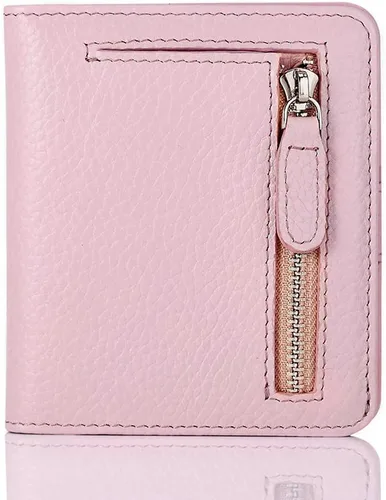 Miniatura 9 de Funtor Cartera de cuero para mujer, pequeña y compacta, con bolsillo doble, bloqueo RFID, para mujer