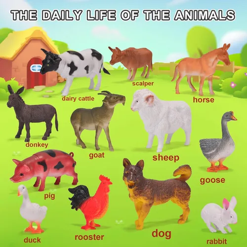 Miniatura 8 de Paquete de 12 juguetes de animales de granja grandes para niños de 3 a 5 años de 1 a 3 años, figuras educativas realistas de animales de granja