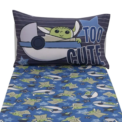Miniatura 5 de NoJo Star Wars The Child Más Bonito en la Galaxia Azul, Verde y Gris Grogu y Hover Pod Juego de Sábanas para Niños Pequeños de 2 Piezas - Sábana