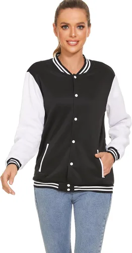 Miniatura 4 de Chamarra de béisbol para hombre, conjunto de 2 piezas con estampado personalizado para mujer, Negro, L