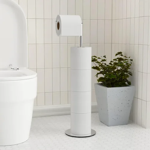 Miniatura 8 de Soporte y dispensador de papel higiénico para 4 rollos de repuesto, estante de almacenamiento de rollos de papel higiénico de acero inoxidable Plata