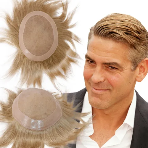 Miniatura 31 de Toupee - Sistema de reemplazo de cabello humano virgen europeo de 7 x 9 pulgadas para hombre, postizo de encaje mono con poliuretano duradero #2