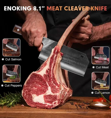 Miniatura 7 de ENOKING 8.1" Cuchillo de carnicero y de chef serbio forjado a mano - Cuchillo de carnicero de acero inoxidable de alto carbono con tang completo