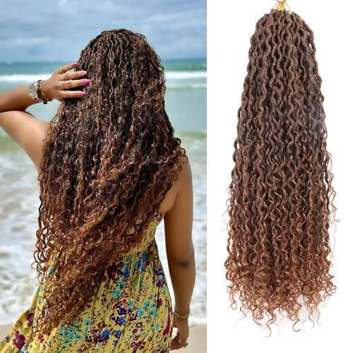 Miniatura 60 de Cabello de Crochet de 8 Pulgadas para Mujeres Negras, 7 Paquetes de Cabello de Crochet Goddess Locs con Puntas Rizadas, Locs Falsos Cortos con Bucle