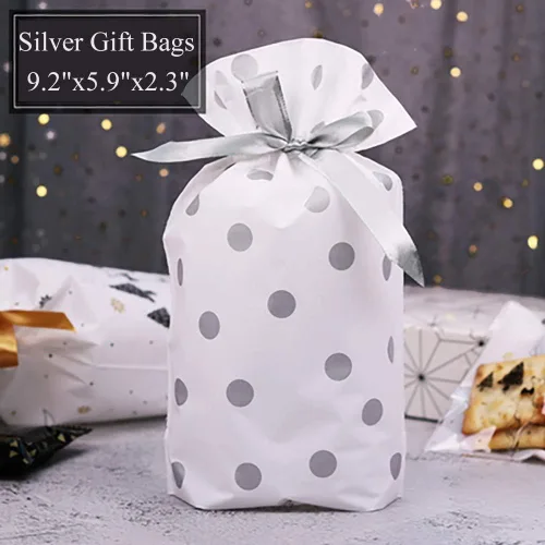 Miniatura 2 de Enjonar 24 bolsas de regalo de fiesta, bolsa de regalo plateada, bolsa de plástico con cordón para dulces, regalos