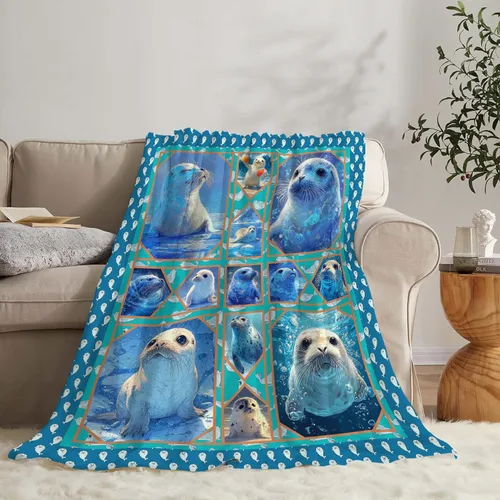 Miniatura 9 de Manta de Foca del Océano, Regalos de Focas para Niños, Niñas, Adultos, Mujeres y Hombres, Suave, Acogedora, Cálida, Felpa Esponjosa, Mullida