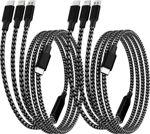 Miniatura 8 de Cable de Carga 4 en 1 de Carga Rápida de 65W, Cable USB C 4 en 1 Cable de Carga Múltiple USB con Chip E-Mark, Cable Cargador Múltiple para iPhone