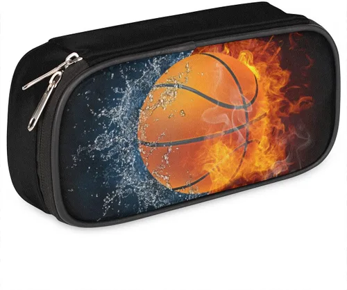 Miniatura 15 de Estuche de cuero blanco de béisbol 3D para lápices, organizador de papelería de gran capacidad, bolsa para lápices con agua y fuego para niños