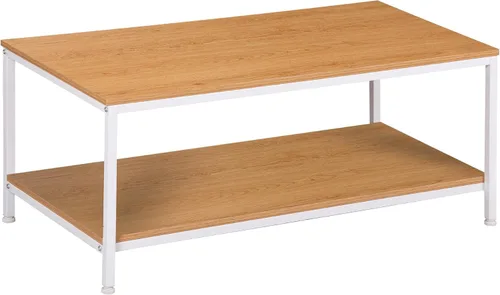 Miniatura 14 de SUPER DEAL Mesa de café industrial de 2 niveles con estante de almacenamiento para apartamento pequeño, sala de estar, mesa auxiliar rectangular