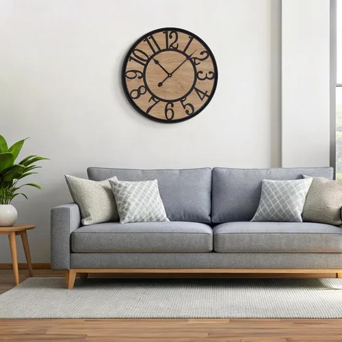 Miniatura 4 de Maxstar Reloj de pared para sala de estar, estilo rústico silencioso con número arábigo, funciona con pilas, relojes de pared decorativos para Negro