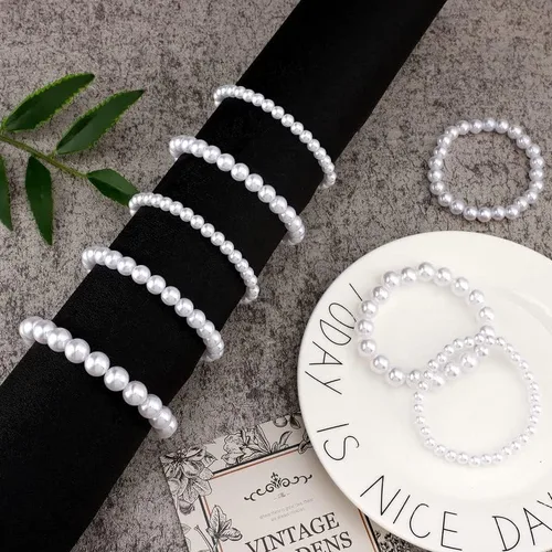 Miniatura 6 de Glenmal 30 pulseras de perlas para mujer, para boda, a granel, pulsera de perlas de imitación para novia, pulsera elástica elástica para damas