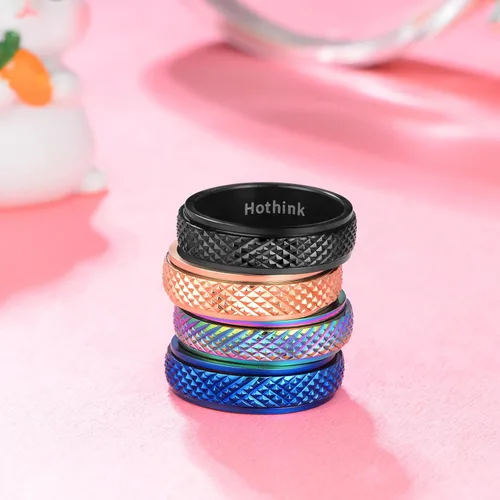 Miniatura 4 de Anillos de Ansiedad Anillos Fidget para Mujeres Anillos Giratorios para Ansiedad 4 Piezas 6MM Anillo de Acero de Titanio Arcoíris Talla 5-11 Anillos