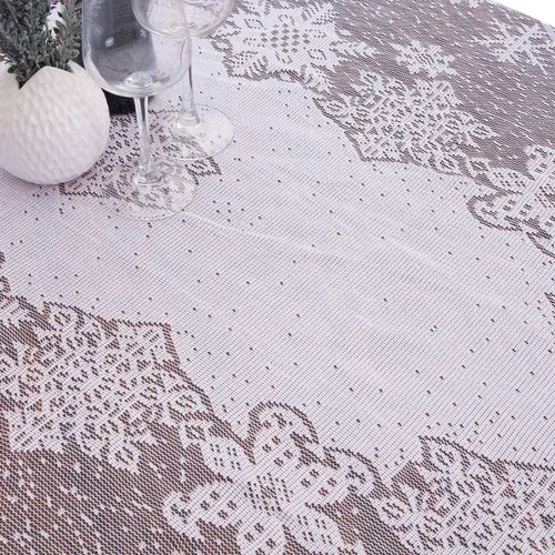 Miniatura 3 de mookaitedecor Mantel de encaje de poliéster de 83 a 84 pulgadas, mantel rectangular de copos de nieve blancos para Navidad, Acción de Gracias