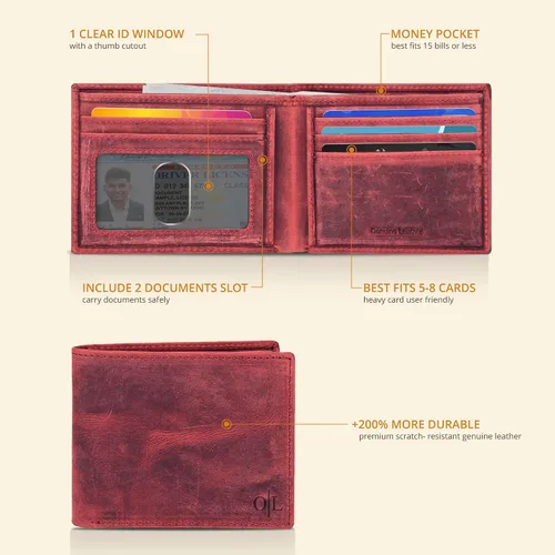 Miniatura 58 de Cartera delgada de cuero para hombre, bloqueo RFID, bolsillo frontal minimalista, delgada y elegante con ventana de identificación, regalo