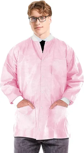 Miniatura 28 de Paquete de 10 chaquetas desechables de laboratorio, chaqueta médica reutilizable hasta la cadera, unisex, con puños de punto y bolsillos
