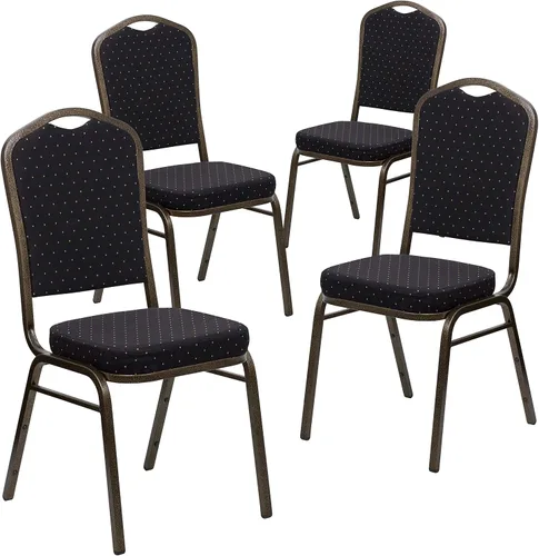 Miniatura 53 de Flash Furniture HERCULES Series - Silla apilable para banquetes con respaldo de corona en tela negra con estampado, marco de vena plateada Tela