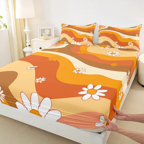 Miniatura 4 de Juego de sábanas bajeras retro de flores hippie para niños y niñas, juego de ropa de cama con estampado de flores, tamaño individual, juego
