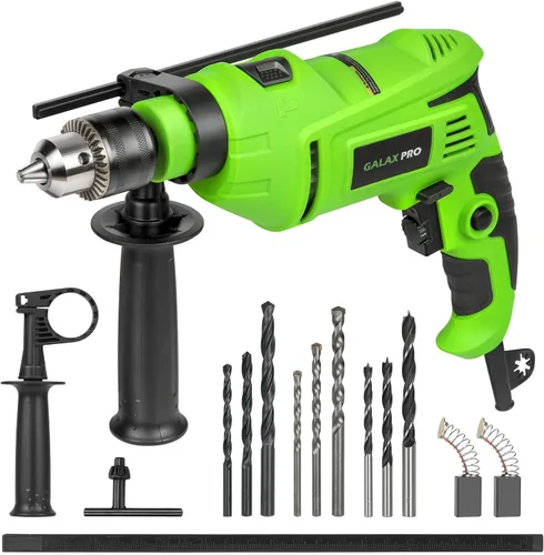 Miniatura 11 de GALAX PRO Taladro de martillo con cable de 4.5 amperios 0-3000 RPM, 5 brocas, martillo y taladro, 2 funciones en 1 con 12 velocidades variables