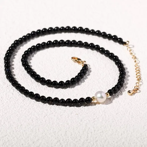 Miniatura 3 de Jewever Gargantilla de perlas cultivadas de agua dulce con ágata negra para mujer, cristales y piedras curativas, regalo de joyería, collar