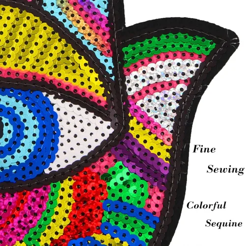 Miniatura 3 de 3 parches de lentejuelas de ojo malvado para coser/planchar, gran bordado decorativo con kit de costura para ropa, chaqueta, mochila, sombrero