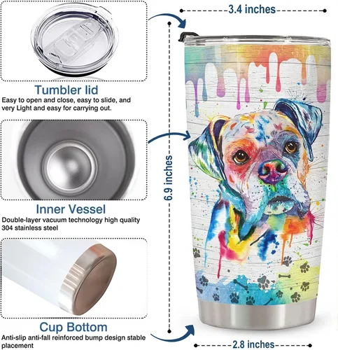 Miniatura 2 de Regalo para los Amantes de los Bóxer – Vaso Térmico Taza de Acero Inoxidable de 20oz, Regalo Divertido y Único para Dueños de Perros Bóxer, Perfecto