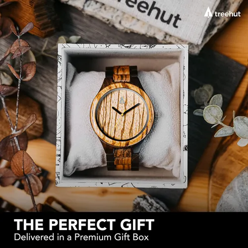 Miniatura 3 de Reloj Treehut de madera de cebrano y ébano, movimiento analógico de cuarzo