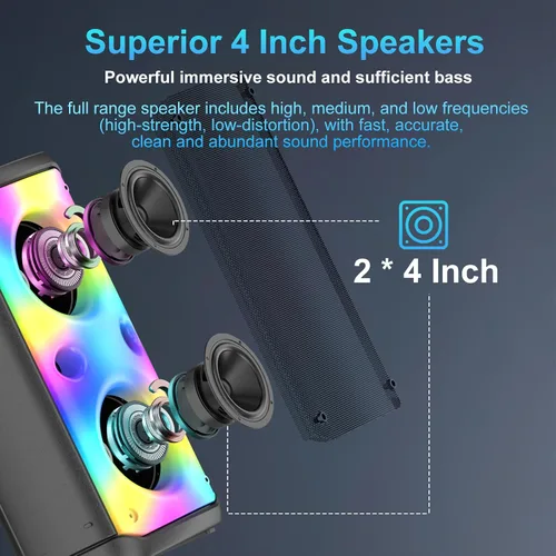 Miniatura 10 de Altavoz Bluetooth, altavoces para exteriores de 80W de potencia máxima, Bluetooth inalámbrico, TWS altavoces portátiles para fiestas con subwoofer