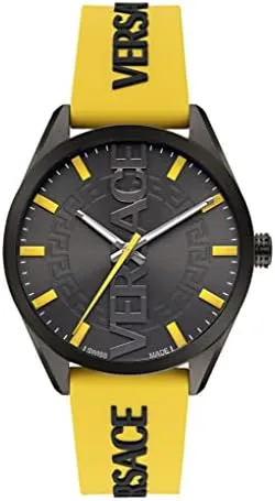 Miniatura 7 de Versace V-Vertical Collection Reloj de lujo para hombre con correa amarilla con una caja de metal IP y esfera gris, Gris, V-Vertical