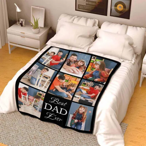 Miniatura 4 de Manta personalizada para el Día del Padre de parte de los niños, manta personalizada con fotos de Best Dad Ever, regalo de cumpleaños para papá