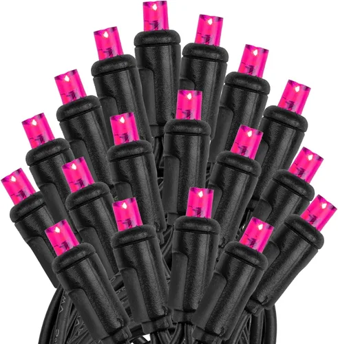 Miniatura 4 de Novelty Lights Guirnalda de luces navideñas de 11 pies, 50 bombillas LED rosas en cable negro, espacio de 2.5 pulgadas, iluminación conectable