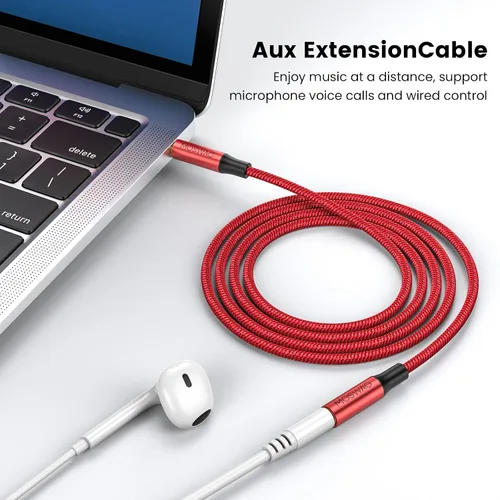 Miniatura 3 de MOSWAG Cable de extensión macho a hembra de 0.138 in con adaptador de audio estéreo de micrófono, nailon trenzado, compatible con estéreo de Rojo