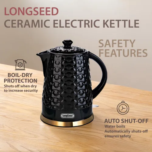 Miniatura 6 de Hervidor eléctrico de cerámica, 1.5L/1200 W hierve agua rápida y fácilmente con protección de ebullición y secado automático, base giratoria