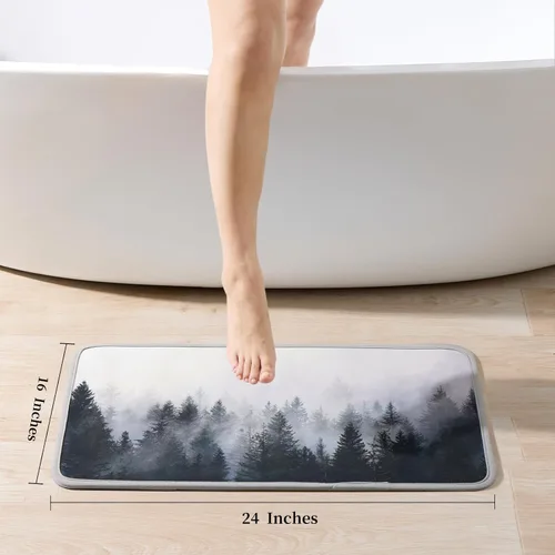 Miniatura 2 de ORTIGIA Misty Forest Alfombra de Baño, Tapete de Baño Negro Delgado de 16x24 pulgadas, Tapete de Puerta, Tapete de Piso, Absorbente, de Secado